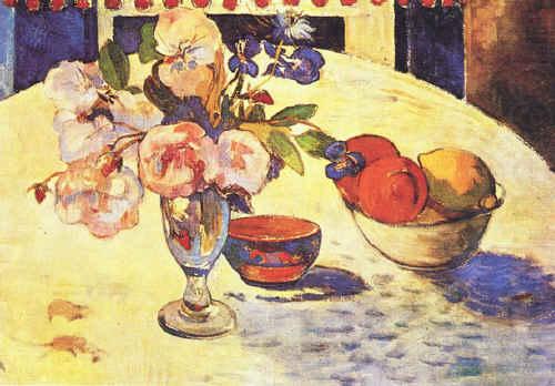 Flowers and a Bowl of Fruit on a Table  4, Paul Gauguin